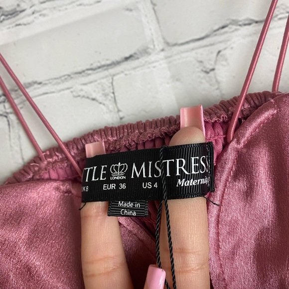 Asos Little Mistress Maternity satin midi dress with pleated skirt in berry-Red - Picture 6 of 15